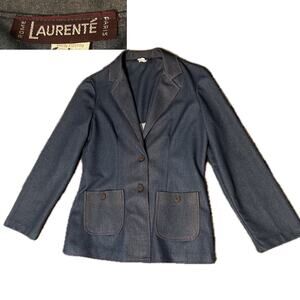 Vintage 1970s Laurente Faux Denim Jean Blazer Shirt Jacket / Women’s Medium *